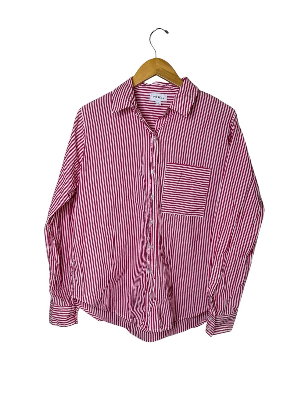 Evereve Kath Striped Shirt 100% Cotton Pink White Button Down Relaxed Preppy